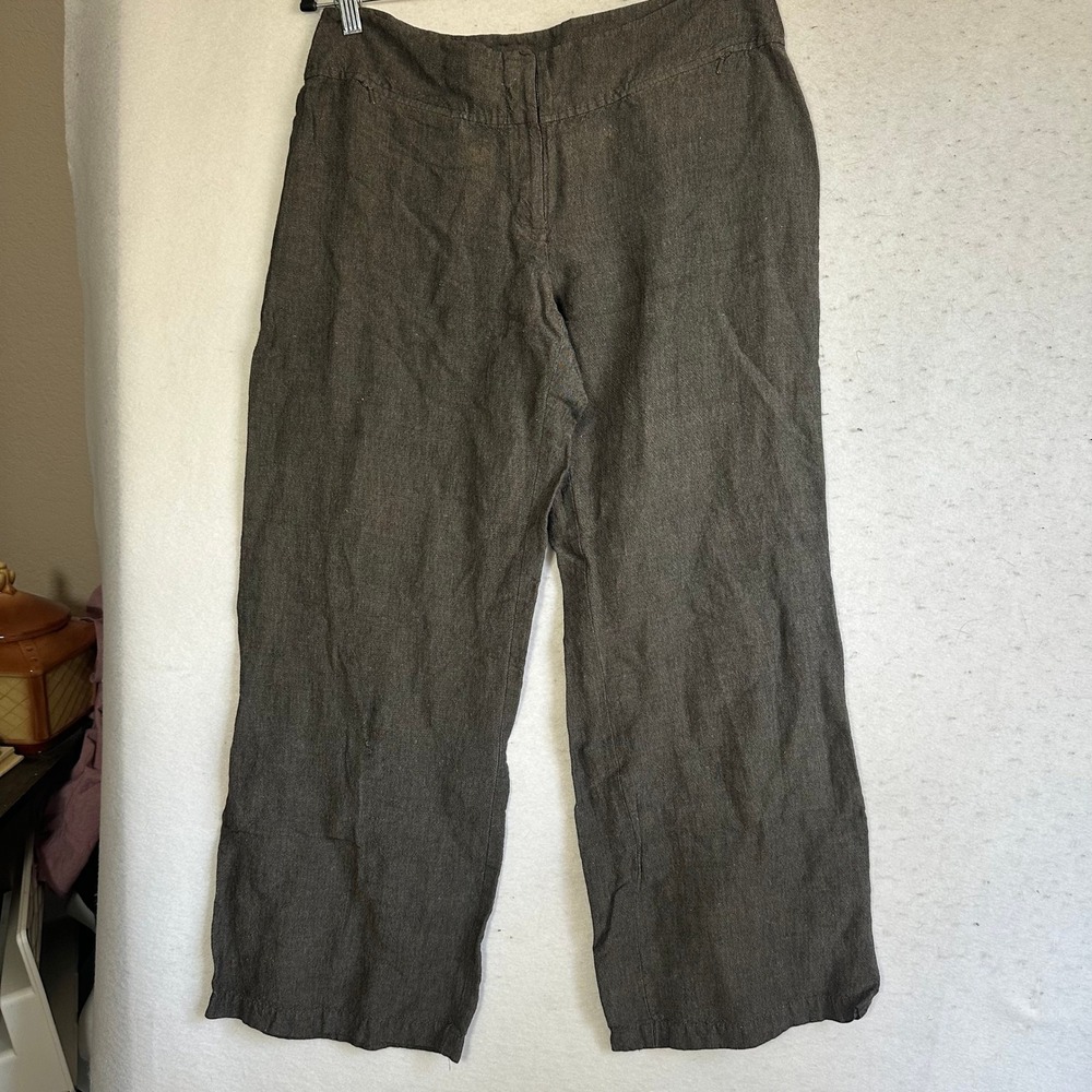 Eileen Fisher Linen Viscose Wide Leg Pants Charcoal Grey Italian Fabric Size M